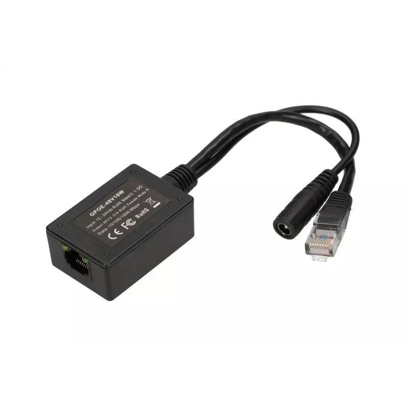 Extralink PoE keitiklis 1 prievadas, įėjimas 1x 1000Mb/s RJ45/Jack 10-30V, išėjimas 48V