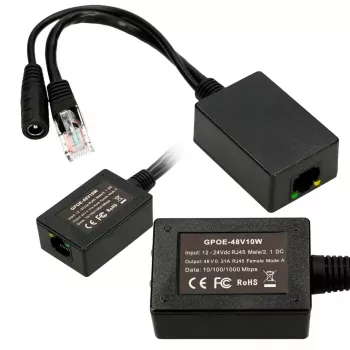 Extralink PoE keitiklis 1 prievadas, įėjimas 1x 1000Mb/s RJ45/Jack 10-30V, išėjimas 48V