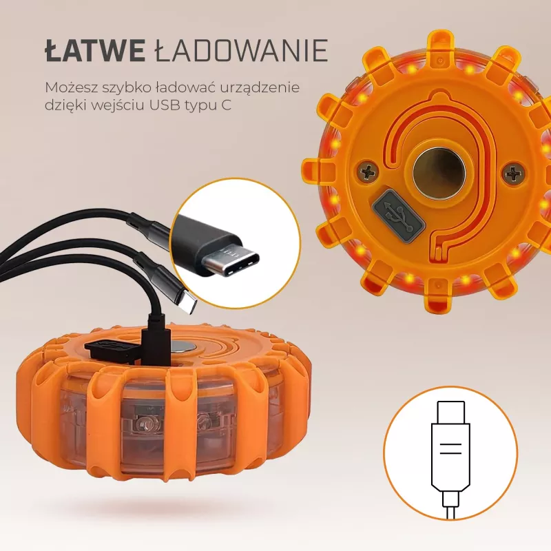 Extralink Smartlife LED kelio signalinė lemputė, USB-C, gintarinė, IP67