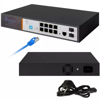 Extralink VICTOR 8 prievadų Gigabit PoE+ valdomas komutatorius su 2 SFP, 150W biudžetu, L2+