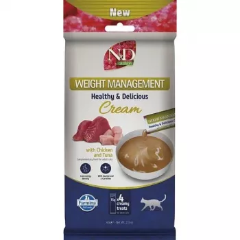 FARMINA N&D Quinoa Cat Weight Management Cream with Chicken & Tuna Box – Katės skanėstas – 4x15g