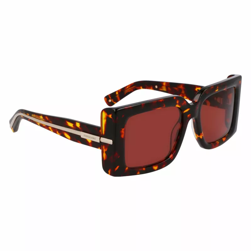 FERRAGAMO SF2032S-242 Moteriški akiniai nuo saulės Havana acetatinis kvadratinis rėmelis rudi gradientiniai lęšiai 55/19/140 mm