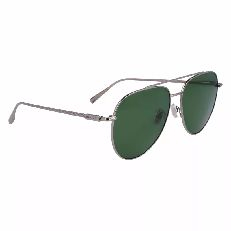 FERRAGAMO SF308S-44 Vyriški stačiakampiai akiniai nuo saulės – rudas Havana acetato rėmelis, pilki polikarbonatiniai lęšiai, UV400 apsauga