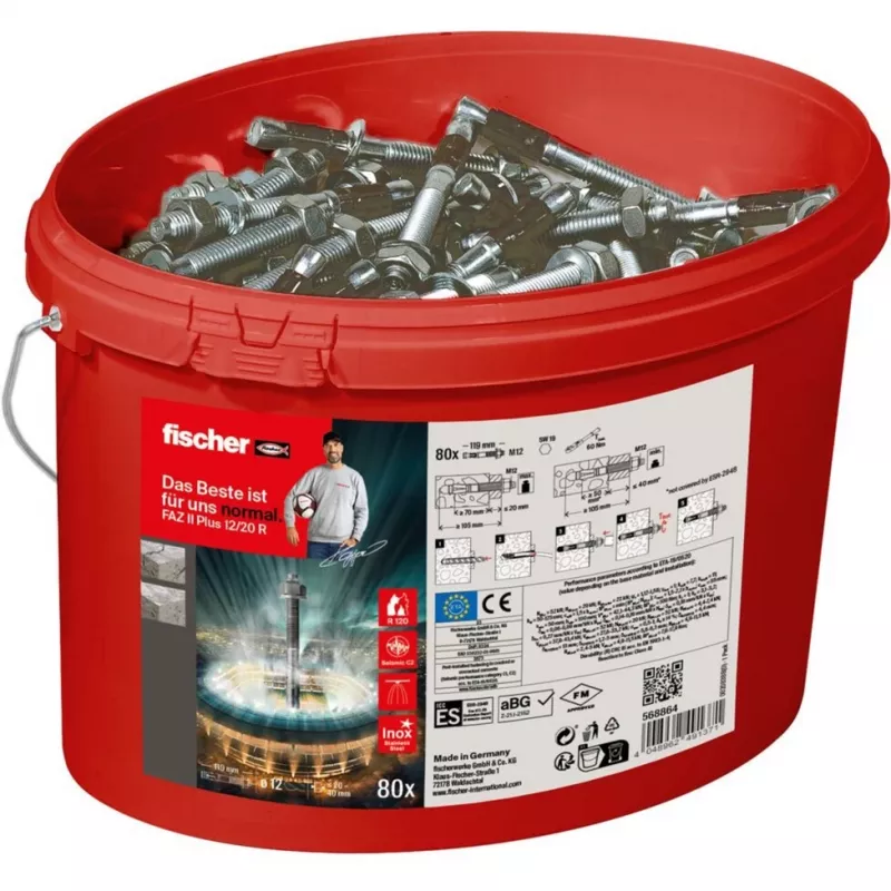 FISCHER Inkarinis varžtas FAZ II Plus 12/20 R – nerūdijantis plienas A4, 80 vnt. kibire