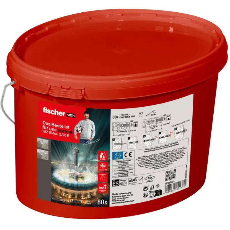 FISCHER Inkarinis varžtas FAZ II Plus 12/20 R – nerūdijantis plienas A4, 80 vnt. kibire