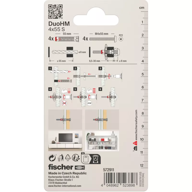 Fischer DuoHM 4x55 S PH PZ tuščiavidurių sienų inkaras 55 mm, 4 vnt. 572911