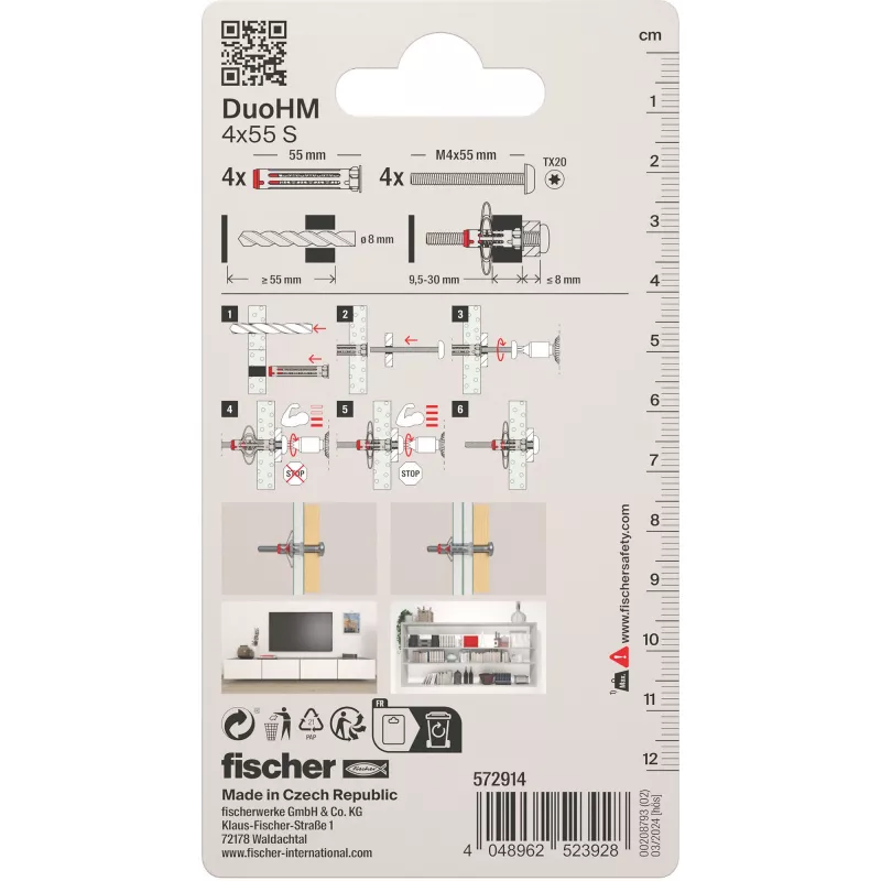 Fischer DuoHM 4x55 S PH TX tuščiavidurių sienų inkaras 55 mm, 4 vnt. 572914