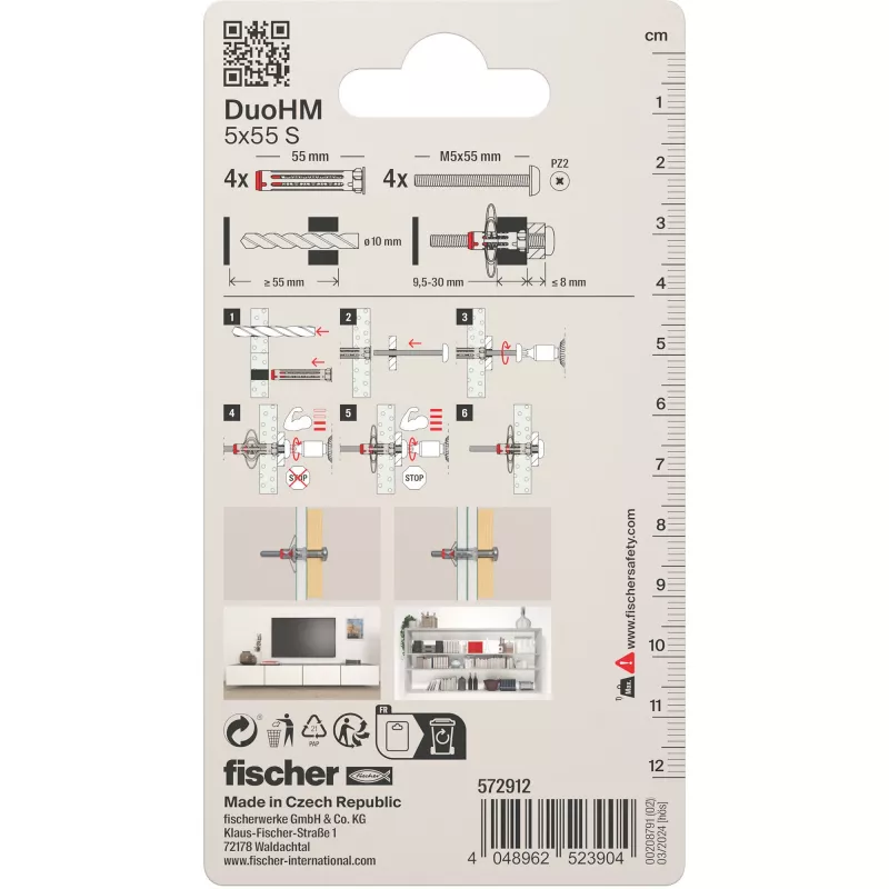 Fischer DuoHM 5x55 S PH PZ tuščiavidurių sienų inkaras 55 mm, 4 vnt. 572912