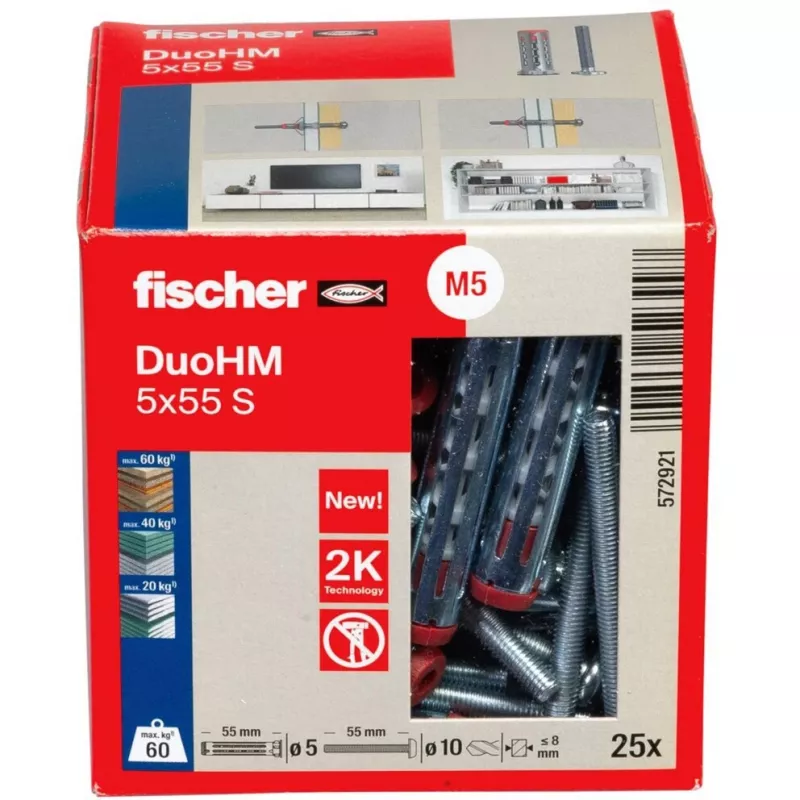 fischer DuoHM 5x55 S PH PZ tuščiavidurių sienų inkaras 55 mm, 25 vnt. 572921