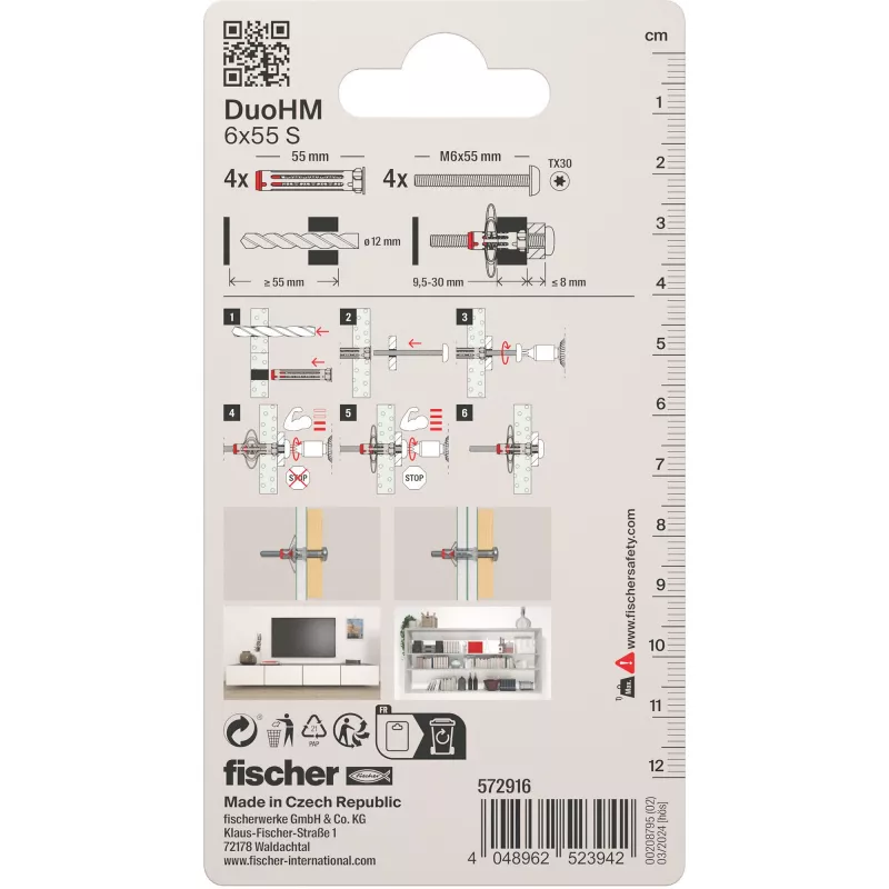 Fischer DuoHM 6x55 S PH TX tuščiavidurių sienų inkaras 55 mm, 4 vnt., 572916