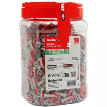 fischer DUOPOWER 6x30 universali sieninė kaištis BigBox, šviesiai pilka/raudona, 950 vnt., perpildoma dėžutė 570548