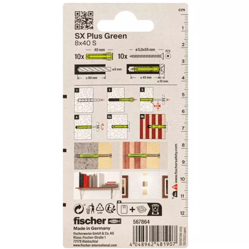 Fischer DUOPOWER varžtų ir kaiščių rinkinys 100 vnt. - 6x30/8x40/10x50 mm - PZ2 - Žalias