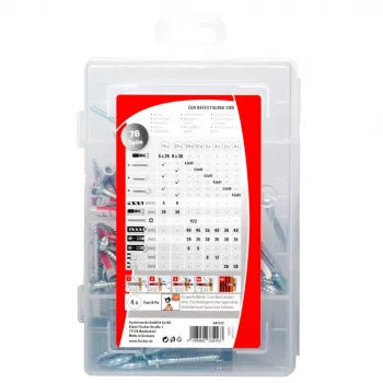 Fischer DUOPOWER tvirtinimo mazgų ir varžtų rinkinys 547212 – 20 dalių komplektas betonui, plytoms ir gipso kartonui