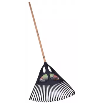 Fiskars Solid lapų grėblys, 52 cm polipropileno galvutė, 175 cm aliuminio kotas, 25 lanksčios šakelės, juoda/oranžinė