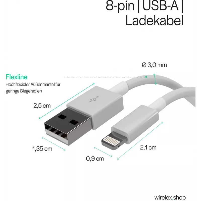 Flexline USB įkrovimo ir sinchronizavimo laidas, USB-A – 8 kontaktų (Lightning), 2.0, ABS, baltas, 5,0 m (FL31-12048)