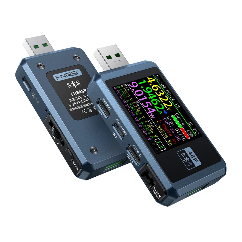FNIRSI FNB48 BT USB prievado testeris su Bluetooth