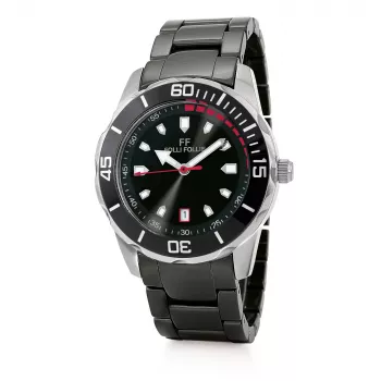 FOLLI FOLLIE Unisex Laikrodis WF18T031BDK 36,5mm Nerūdijančio Plieno Kvarcinis Analoginis Juodas Ciferblatas Odinis Dirželis