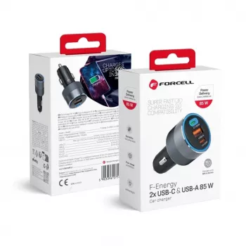 Forcell F-Energy Alu automobilinis įkroviklis 2 x Type C + USB A PD QC4 SFC 2.0 4.5A 85W