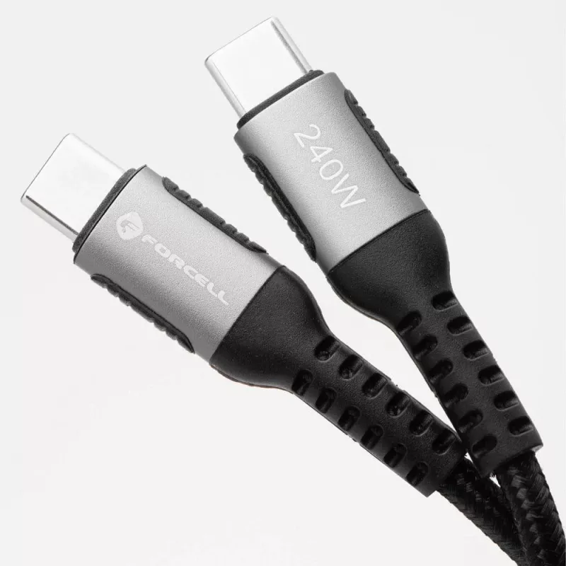 Forcell F-Energy Cafule USB-C į USB-C laidas 0,5 m 240 W 5A PD QC 4.0 pintas juodas