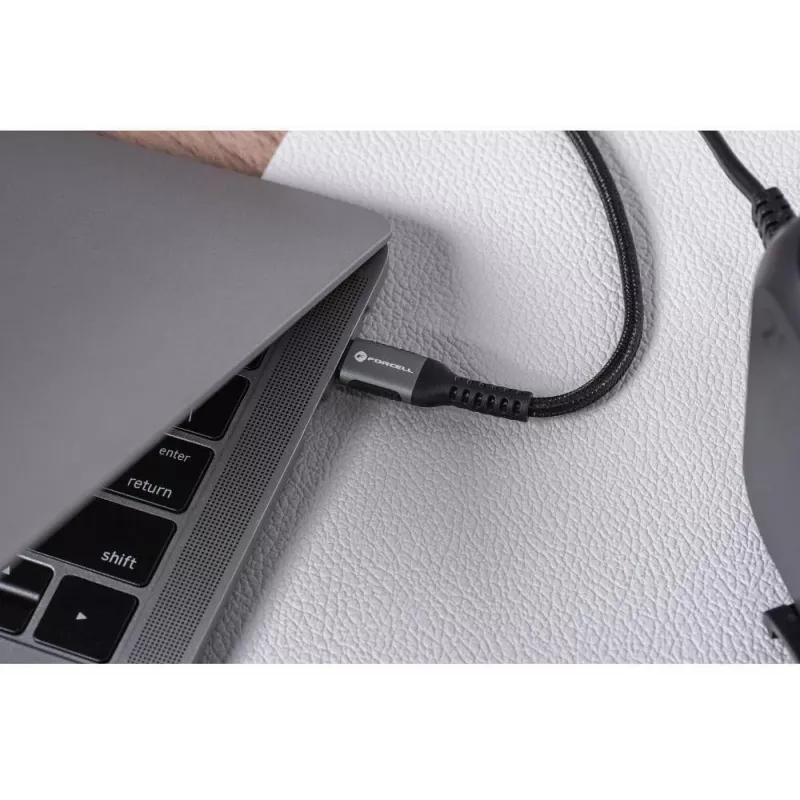 FORCELL F-Energy Cafule USB-C į USB-C laidas 1,2 m, 240 W, 5 A, PD, QC 4.0, pintas, juodas | Kur.lt