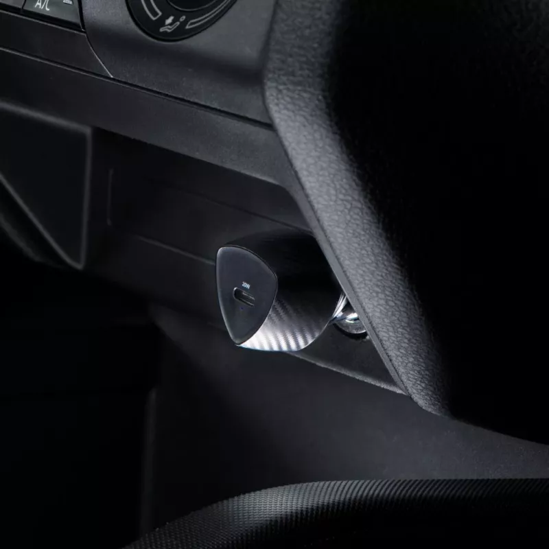 Forcell F-Energy Carbon automobilinis įkroviklis USB-C QC3.0 PD 20W su USB-C – Lightning laidu CC50-1C juodas