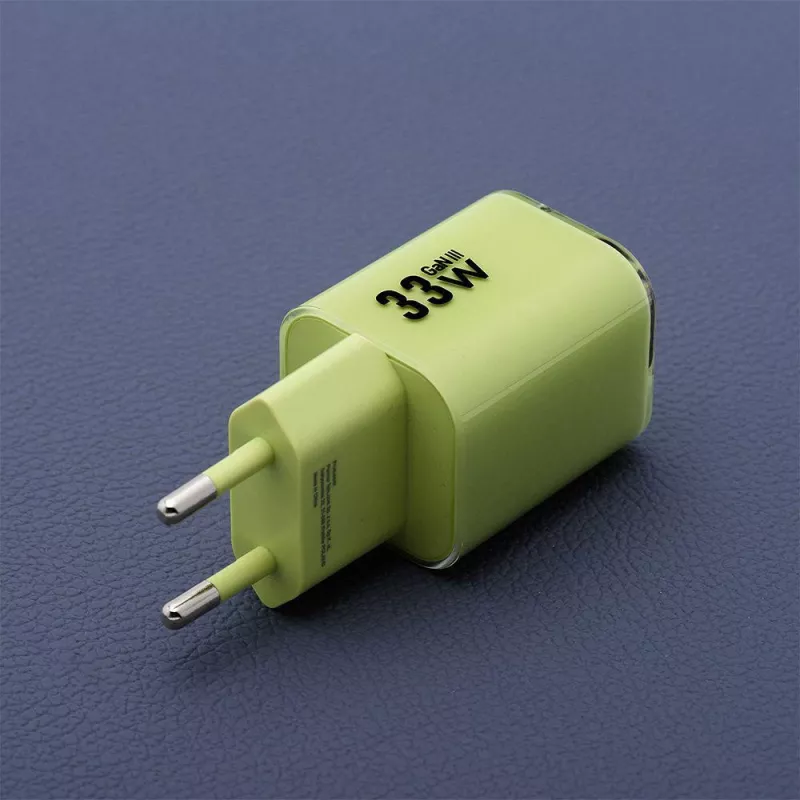 Forcell F-Energy GaN III VT-41 33 W sieninis įkroviklis, 1x USB-C PD 3.0/PPS ir 1x USB-A QC 4.0, žalias