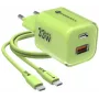 Forcell F-Energy GaN III VT-41 33 W sieninis įkroviklis, 1x USB-C PD 3.0/PPS ir 1x USB-A QC 4.0, žalias