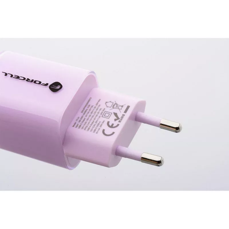 Forcell F-Energy GaN III VT-41 33W 1x USB-C 1x USB-A PD 3.0 QC 4.0 sieninis įkroviklis, violetinis
