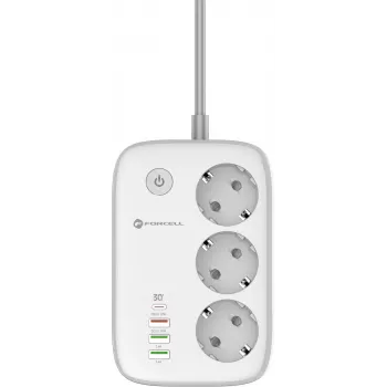 Forcell F-Energy VT-PS03 išmanusis ilgintuvas, 3x Schuko lizdai, USB-C PD 30W, 3x USB-A QC 3.0, Wi-Fi, Tuya programėlės valdymas, 2500W/10A