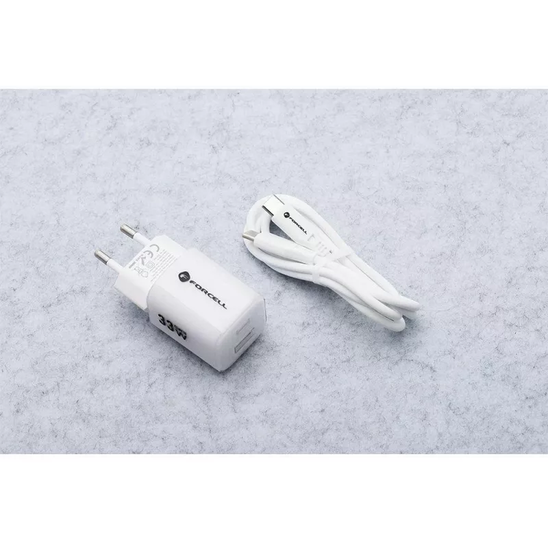 Forcell VT-41 GaN III 33W sieninis įkroviklis su 1x USB-C PD 3.0 ir 1x USB-A QC 4.0 (baltas) | Kur.lt
