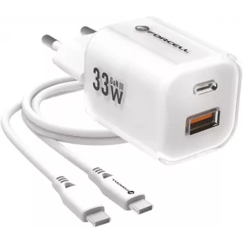 Forcell VT-41 GaN III 33W sieninis įkroviklis su 1x USB-C PD 3.0 ir 1x USB-A QC 4.0 (baltas) | Kur.lt