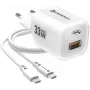 Forcell VT-41 GaN III 33W sieninis įkroviklis su 1x USB-C PD 3.0 ir 1x USB-A QC 4.0 (baltas) | Kur.lt