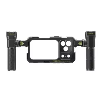 Freewell Genius Rig Phone Mount for iPhone 17 Pro Max – juodas aliuminio lydinio narvelis su dviem rankenomis