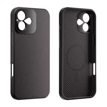 Freewell Protective Case su integruotu objektyvo laikikliu, skirta iPhone 16 Plus – matinė juoda