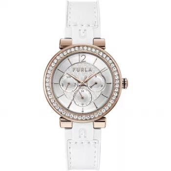 FURLA Arco Chain moteriškas kvarcinis laikrodis 38 mm sidabrinis nerūdijančio plieno tinklelio apyrankė WW00011003L3