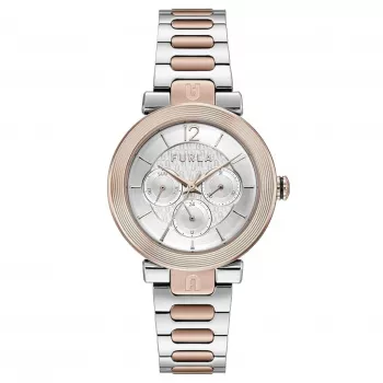 FURLA Arco Chain moteriškas laikrodis su kvarciniu mechanizmu, 38 mm nerūdijančio plieno tinklelio apyrankė, rožinio aukso atspalvis