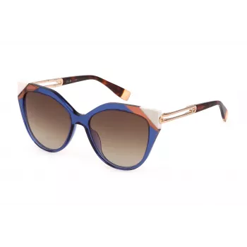 FURLA SFU683-5506NA Moteriški Drugelio/Katės Akies Akiniai nuo Saulės Havana Vėžlio Šarvo Acetato Rėmeliu Rudais Gradientiniais Lęšiais 55mm