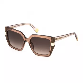 FURLA SFU818-550805 moteriški katininiai akiniai nuo saulės, Havana acetato rėmelis, rudi gradientiniai lęšiai 55/18/140 mm