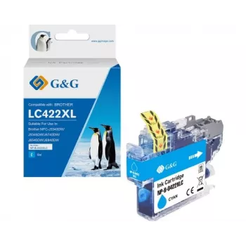 G&G suderinama cyan rašalo kasetė Brother LC422XLC (didelės talpos, 1500 puslapių) - 20585