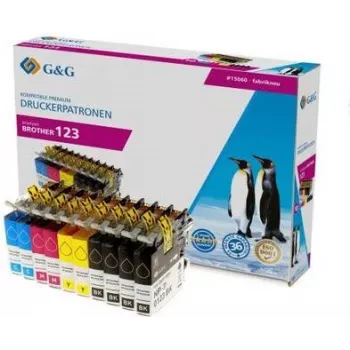 G&G suderinamų rašalo kasečių rinkinys Brother LC-123 – 10 vnt. rinkinys, juoda, žydra, purpurinė, geltona (15060)