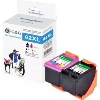 G&G XL suderinamas rašalo kasečių rinkinys HP 62XL juoda + trispalvė (20632)