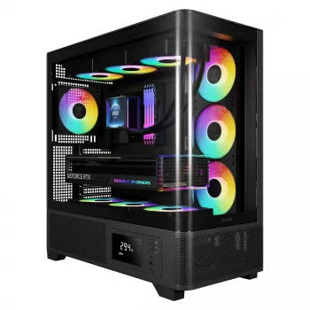 Gamdias Atlas P2 GAMING vidutinės bokšto korpusas su ARGB ir grūdintu stiklu, juodas, 4x120mm ARGB ventiliatoriai