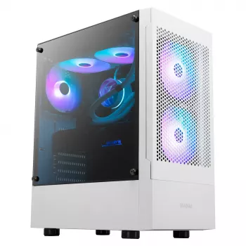 GAMDIAS Talos E3 MESH žaidimų vidutinio dydžio korpusas, baltas, grūdintas stiklas, 4x120mm ARGB ventiliatoriai, ATX/Micro-ATX/Mini-ITX, tinklinis priekinis skydelis