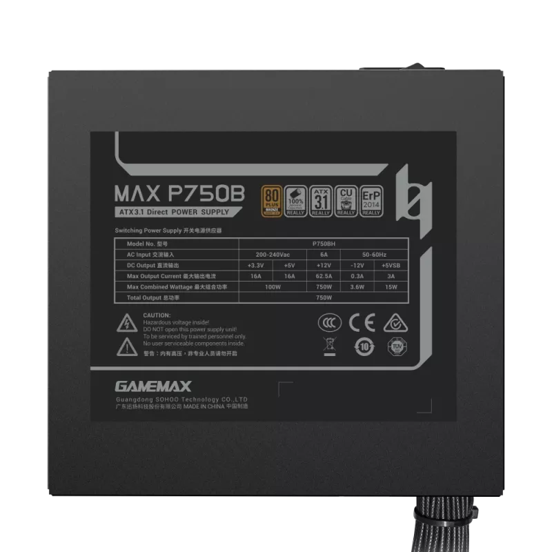 GAMEMAX MAX P750B 750W Bronze nemodulinis maitinimo šaltinis
