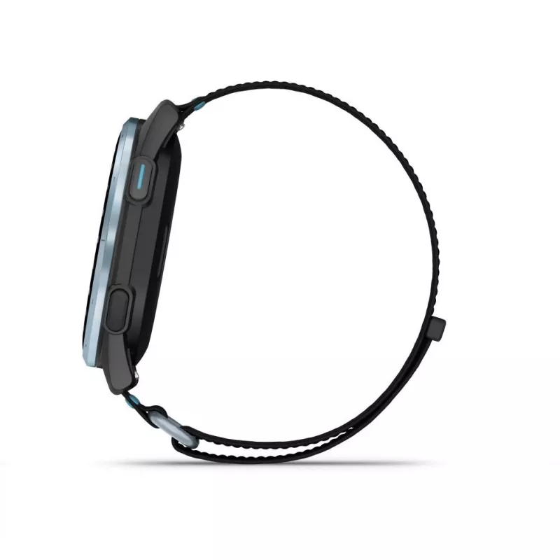 Garmin Approach J1 laikrodis su GPS golfo funkcija, Cloud Blue aliuminio rėmeliu ir Black/Azure ComfortFit audinio apyranke