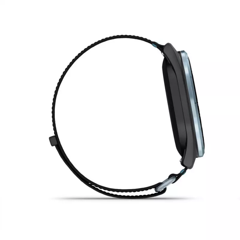 Garmin Approach J1 laikrodis su GPS golfo funkcija, Cloud Blue aliuminio rėmeliu ir Black/Azure ComfortFit audinio apyranke