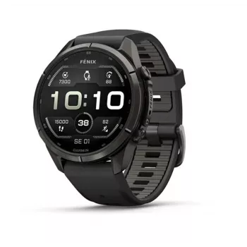 Garmin fēnix 9 Pro išmanusis laikrodis – inReach, 43 mm, Carbon Gray DLC titanas, juodas/pebble grey silikono dirželis