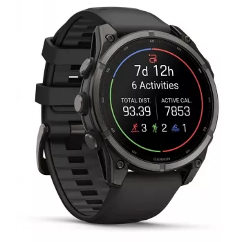 Garmin fenix 9 – 47 mm, Carbon Grey DLC titano korpusas su juodu silikono dirželiu