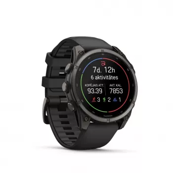 Garmin fenix 9 – 47 mm, Carbon Grey DLC titano korpusas su juodu silikono dirželiu