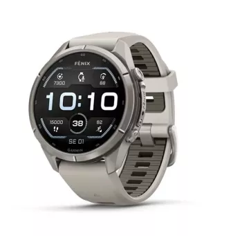 Garmin Fenix 9 Pro – 43 mm titano korpusas su Fog Grey/Dark Sandstone silikoniniu dirželiu